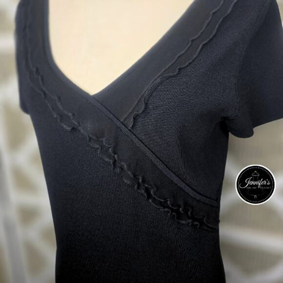 Cable and Gauge Black Double Silk Chiffon Ruffle Short Sleeve Sweater Top Medium - Picture 3 of 10